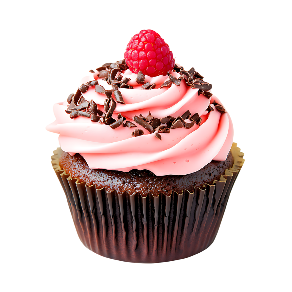 cupcake with chocolate frosting and raspberry on top png