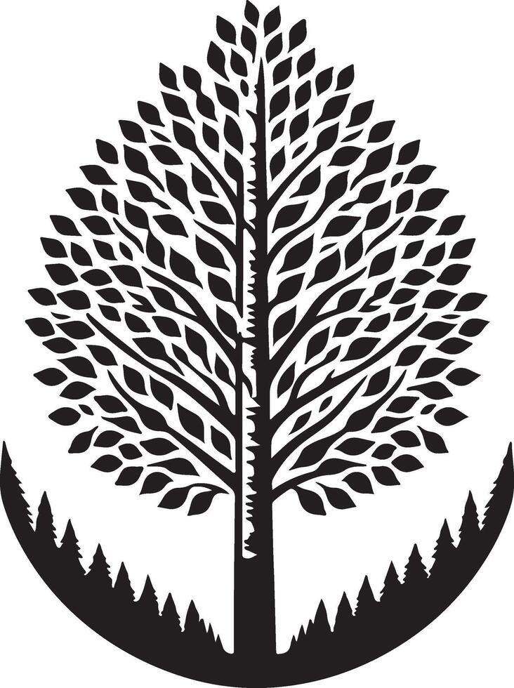 black and white logo of a tree with leaves vector