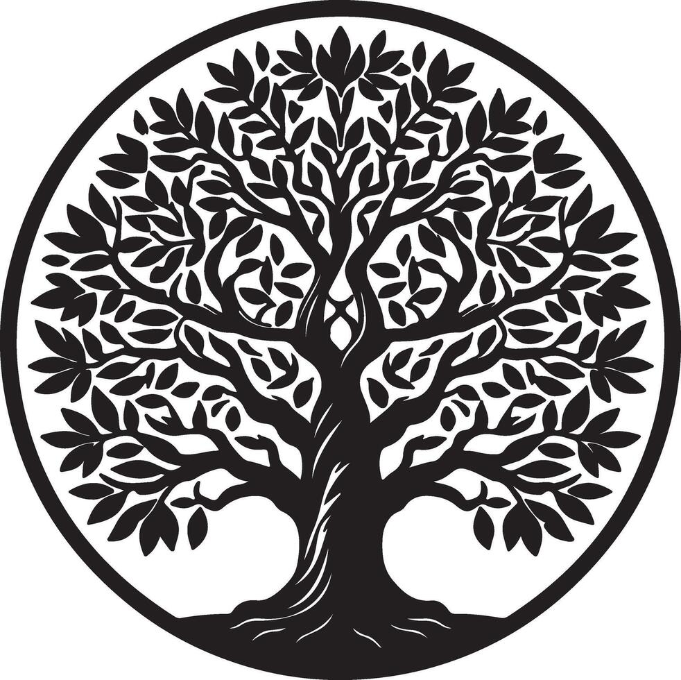 a black and white image of a tree in a circle vector