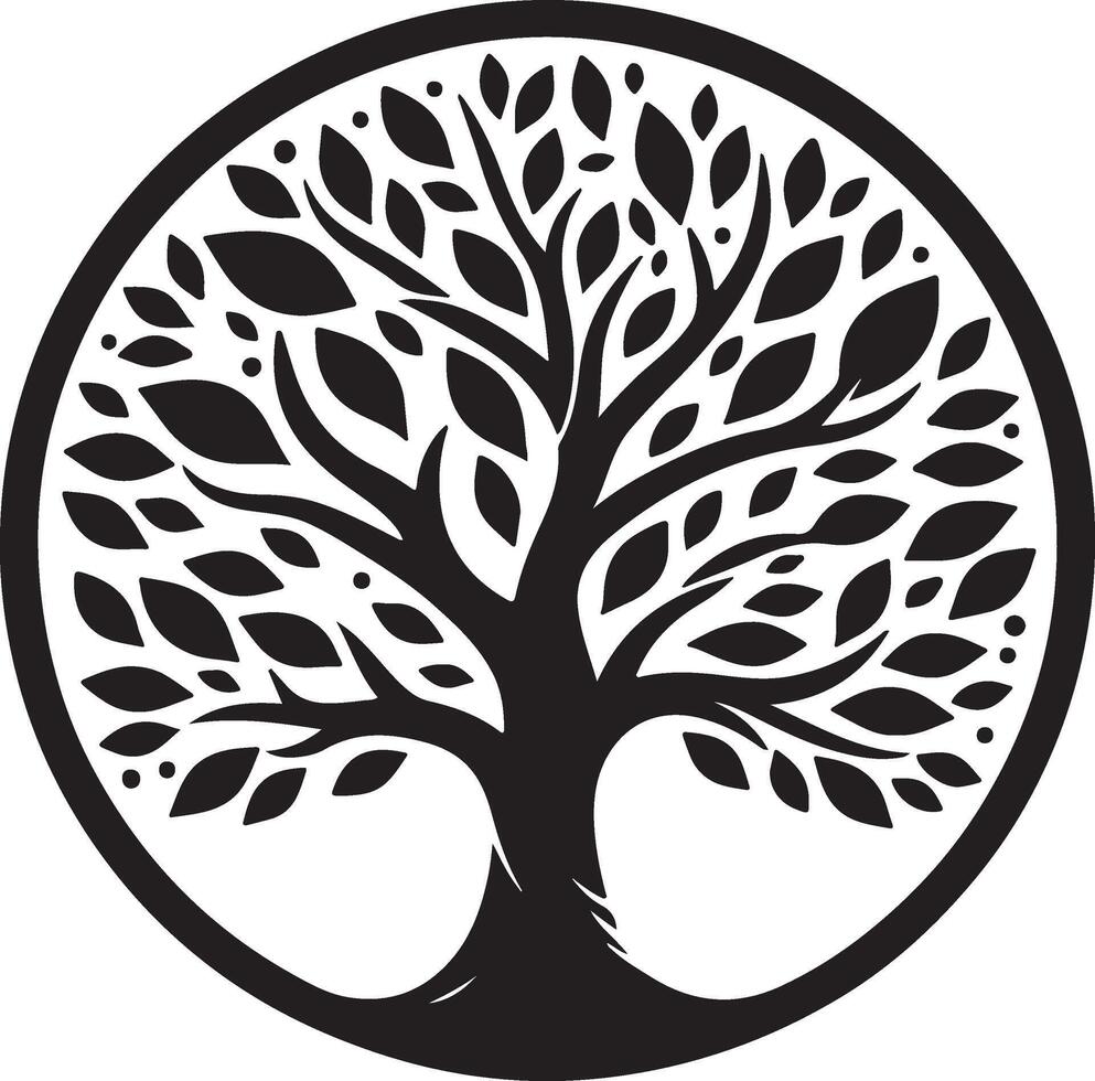 The black and white tree silhouette in a circle vector