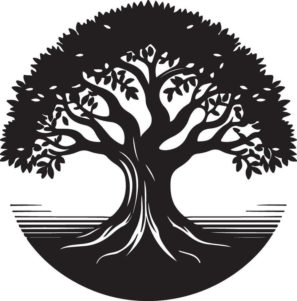 an image of a black and white tree logo vector