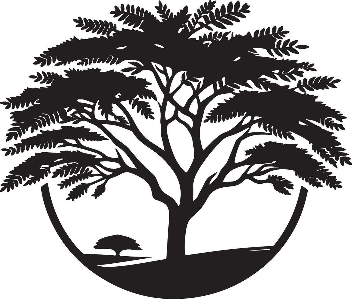 The black and white logo of a tree with leaves vector
