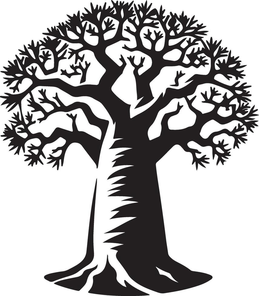 a black and white silhouette of a baobab tree vector