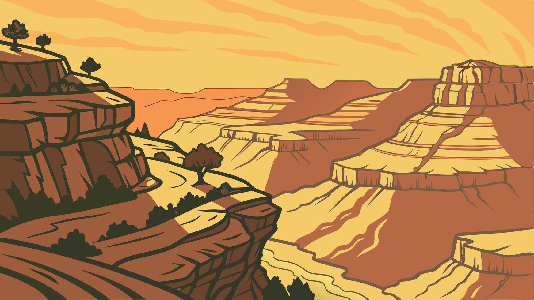 Sunset Over Desert Dunes - Golden Sandscape with Oasis in the Horizon vector