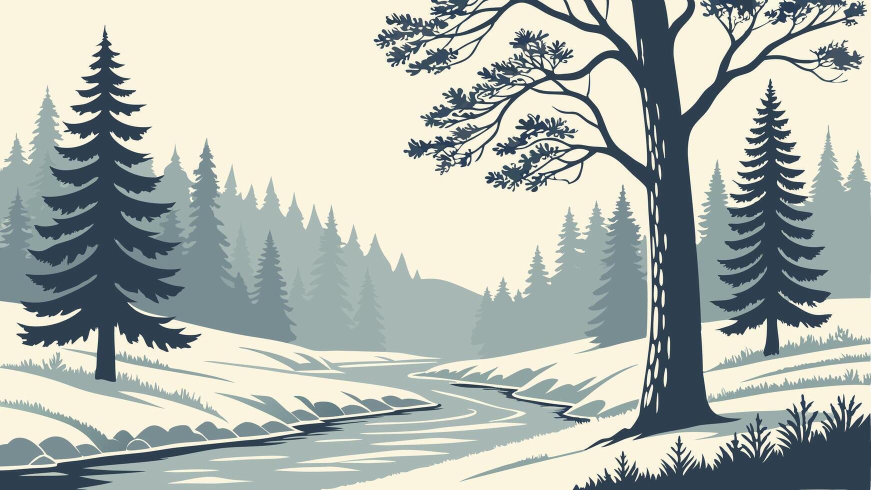 Serene Mountain Lake - Snowy Peaks and Mirror Reflection at Sunrise vector