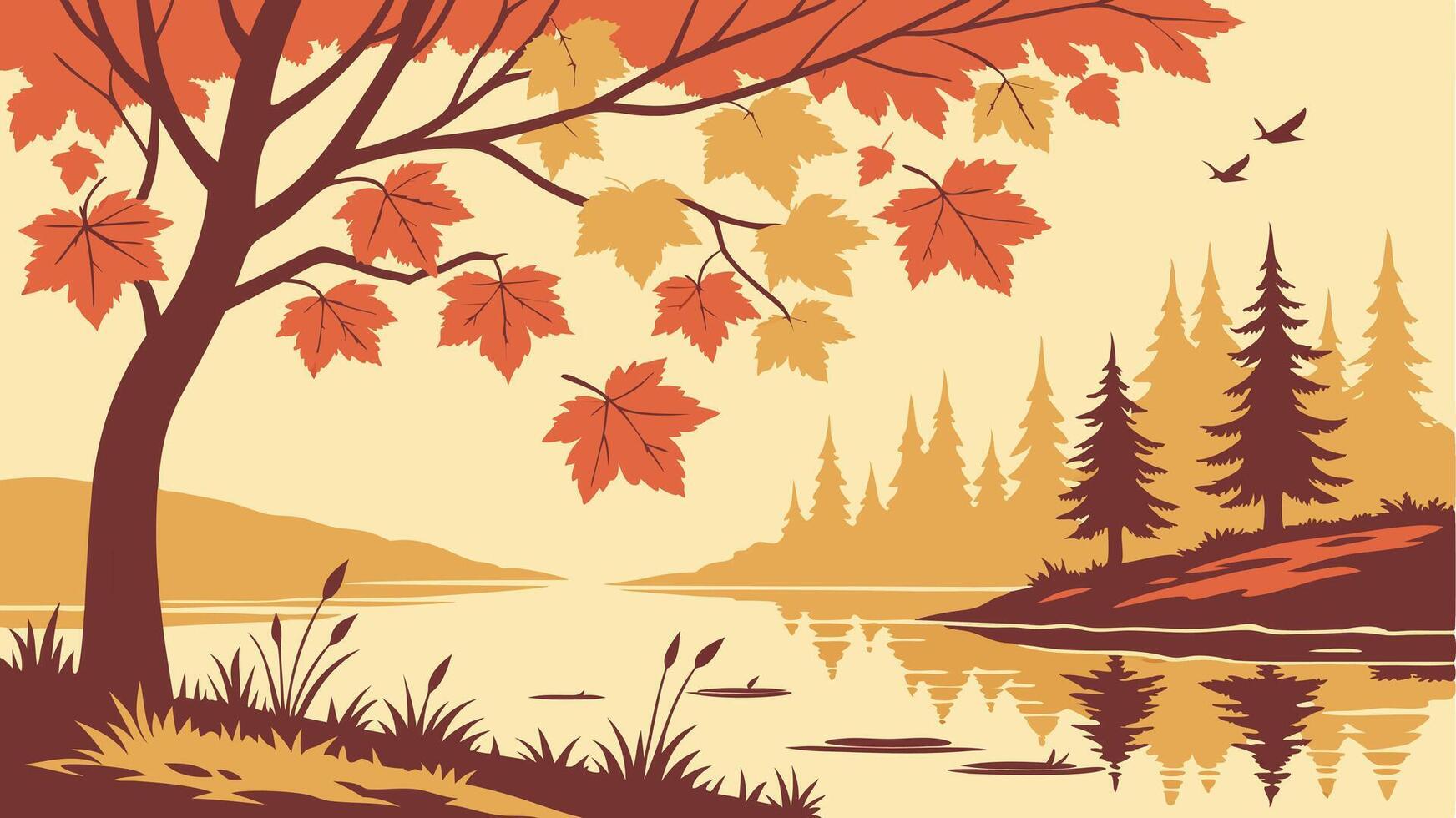 Serene Lake Cabin - Misty Morning and Tranquil Nature Scene vector