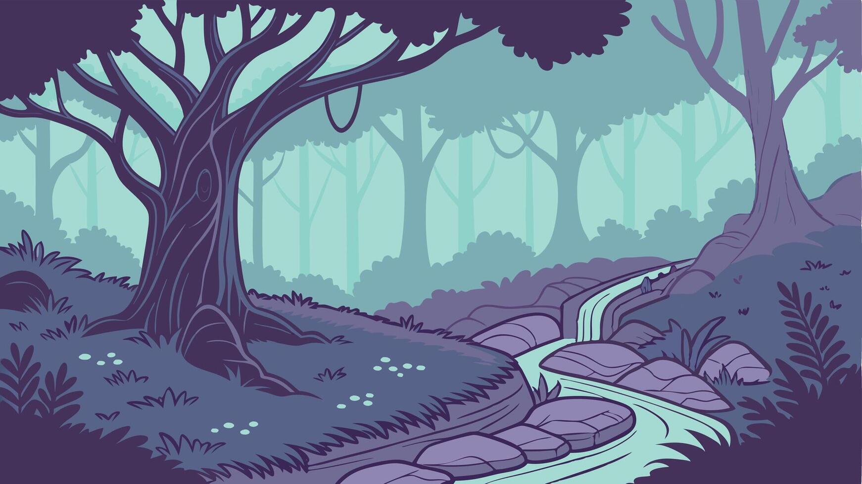 Enchanted Forest - Fantasy Mystical Glowing Trees and Magical Landscape vector