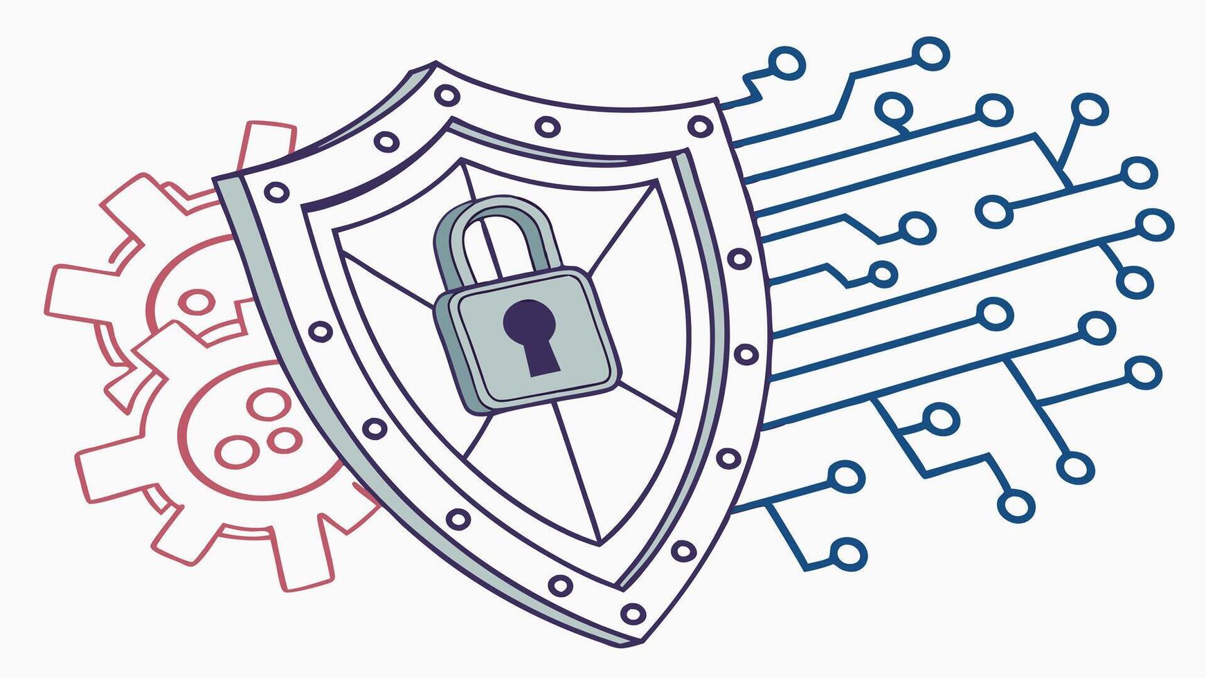 Cybersecurity Shield with Digital Lock, Secure Network Protection, and Technology Concept vector