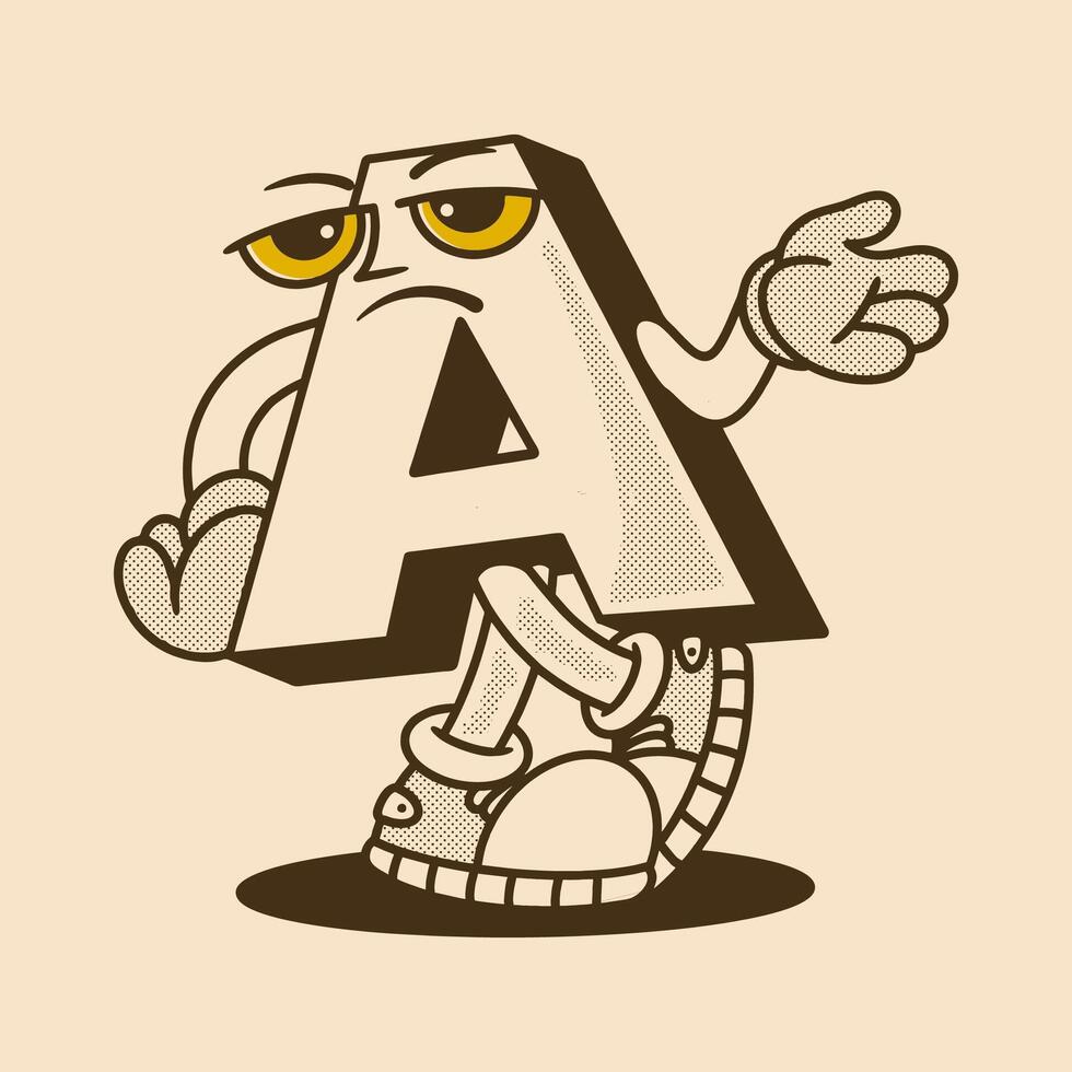 Retro A letter character with disappointed pose vector