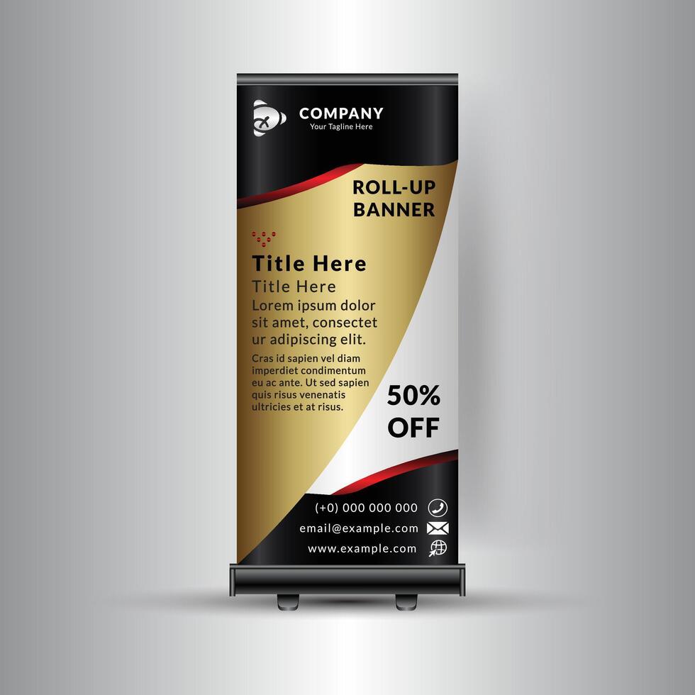 Elegant Rollup Banner for Business Promotion with Gold and Black Design vector