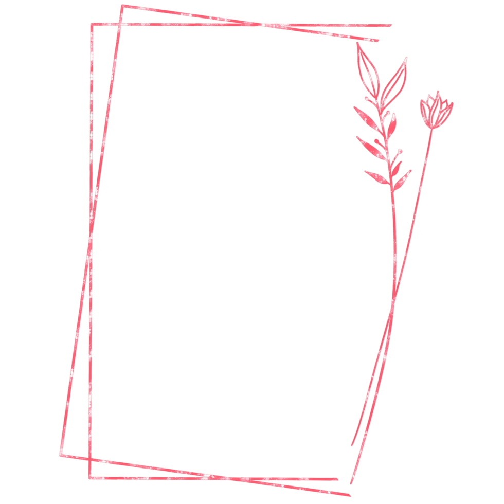 A pink rectangle frame with glittery speckles with a flower and leaves png