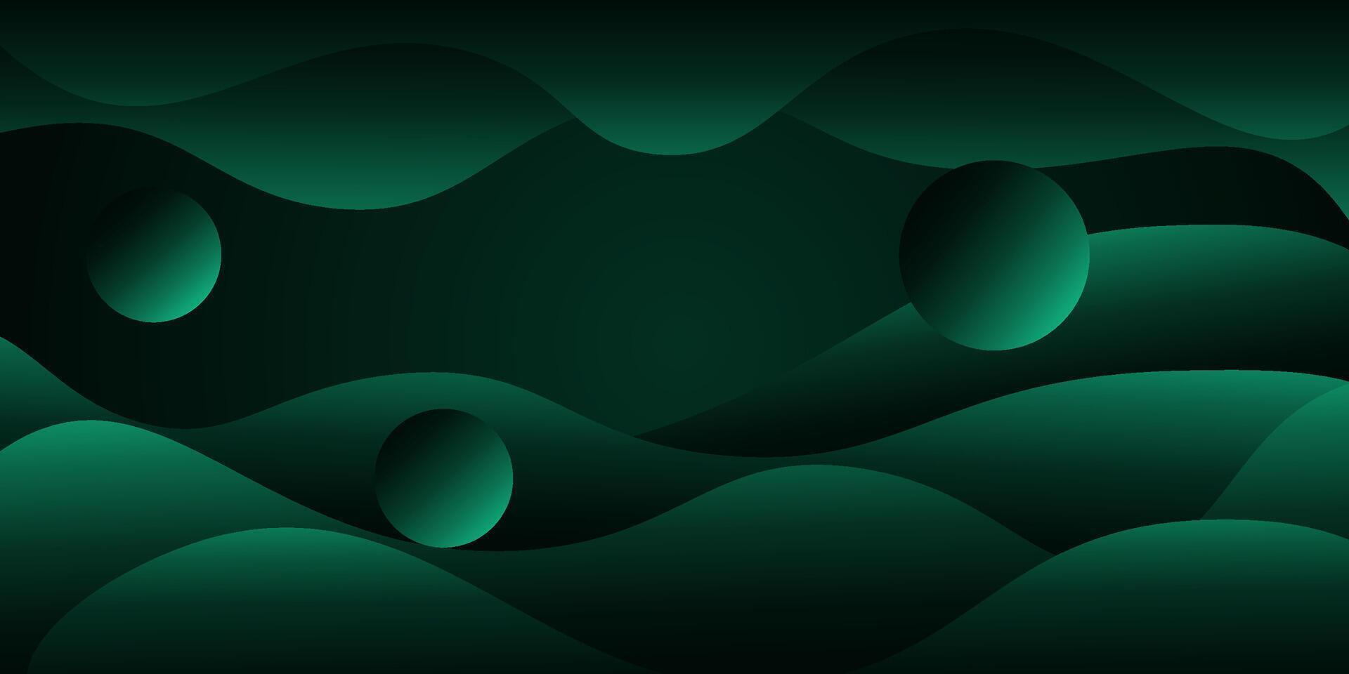 Dark green abstract background with paper cut with liquid dark color in the background. Geometric wavy shape pattern. Eps10 vector