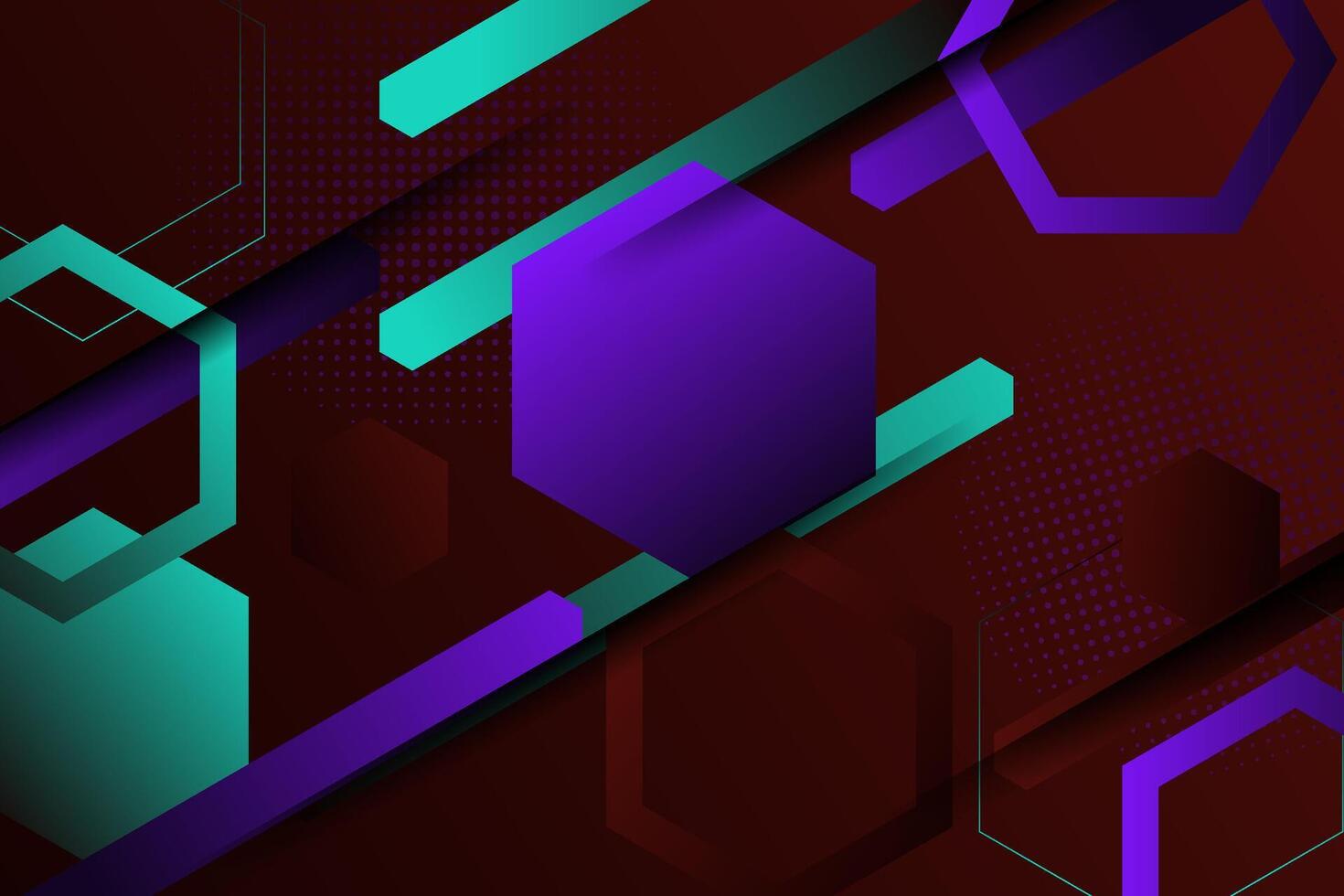 Abstract 3D background with hexagonal pattern. Modern design with simple geometric shapes, dark red and purple patterns. Eps10 vector