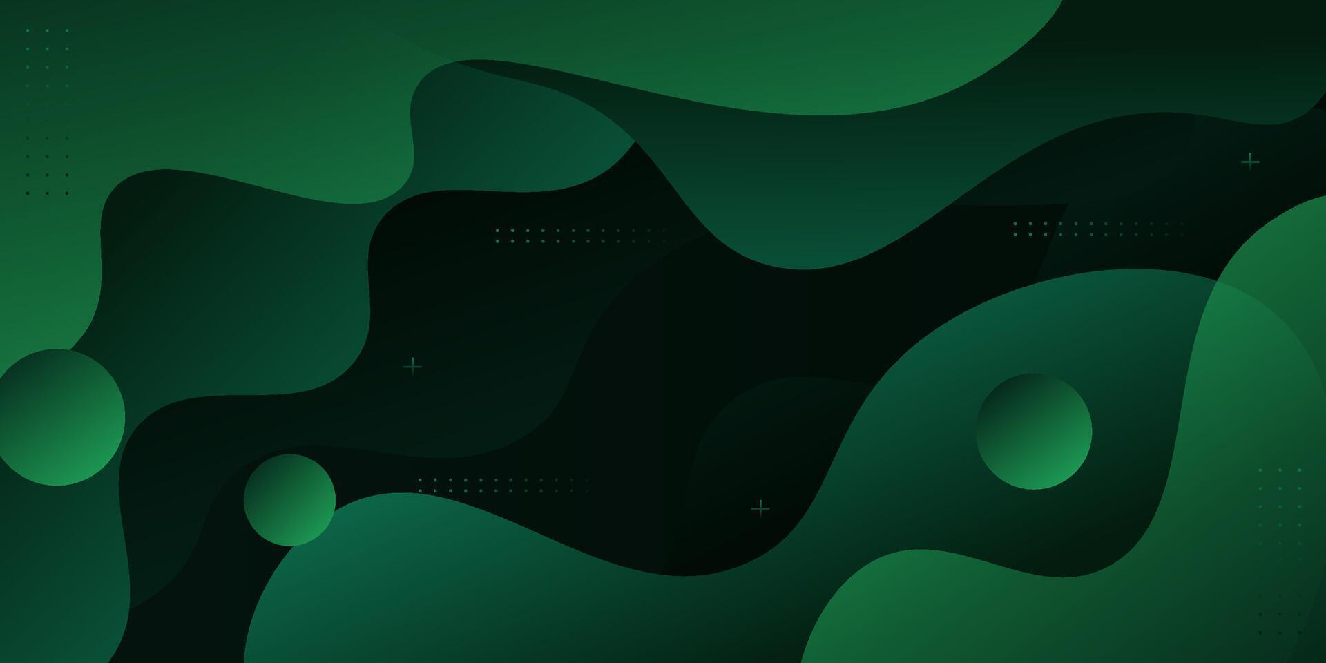Dark green wave background with simple shapes and patterns. Simple green wave design. Modern geometric shape concept. eps10 vector