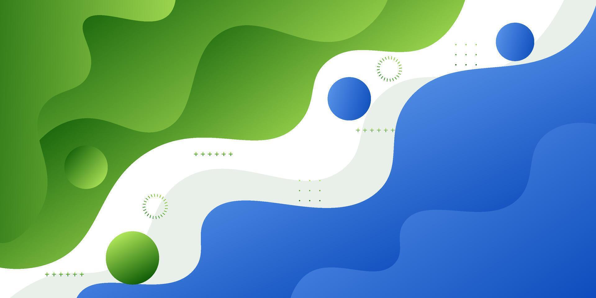 Green and blue wave geometric business banner on white background design. Creative banner design with simple wave shape. eps10 vector