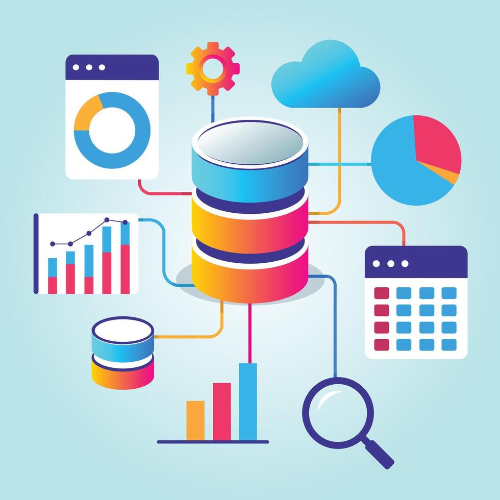 Flat Illustration of Big Data and Analytics for Data Processing vector