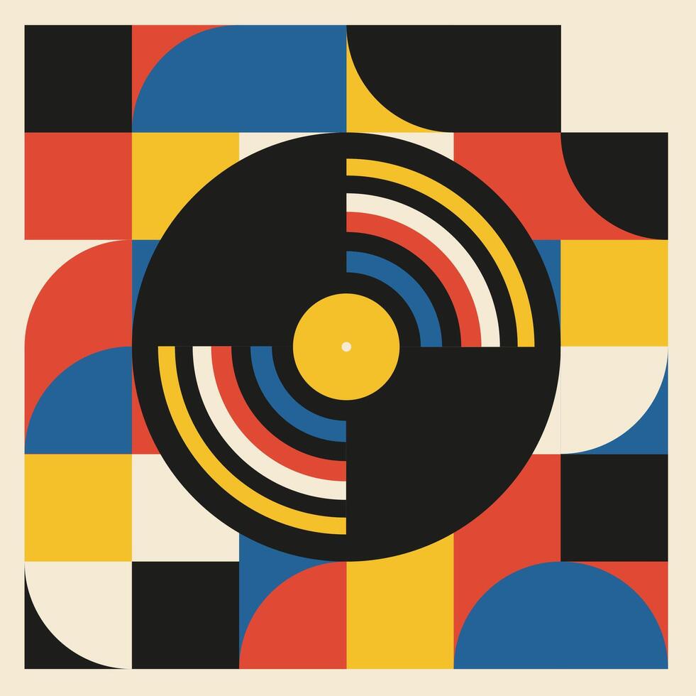 Bauhaus Geometric Abstract Classic Retro Vinyl Disk Shape vector