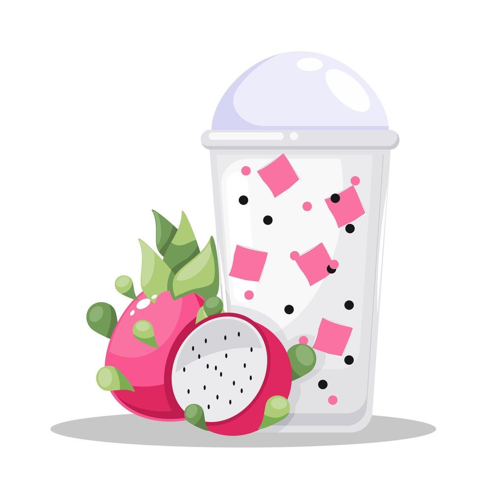 Illustration summer fruit, fresh tropical fruits, delicious summer fruits, fresh dragonfruit juice vector