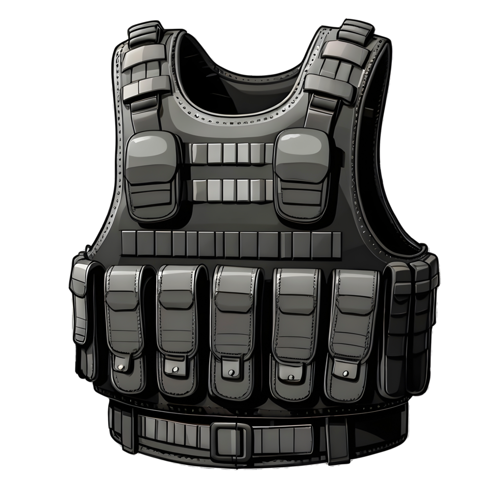 Cartoon black bulletproof vest on a transparent background png