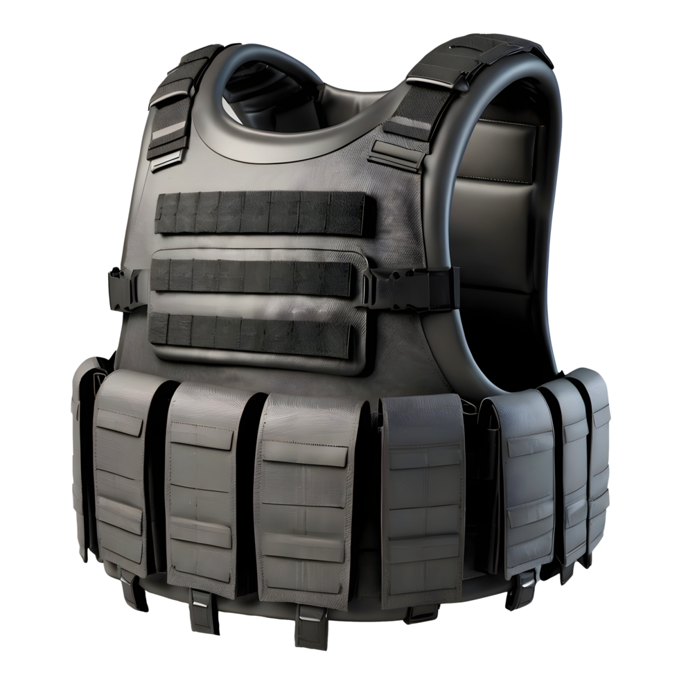 Black bulletproof vest on a transparent background png