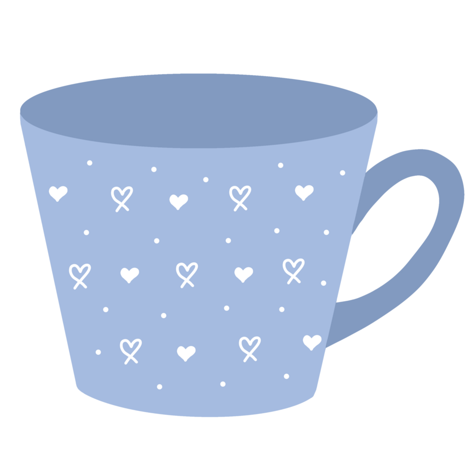 Minimalist Blue Heart Pattern Tea Cup Illustration png