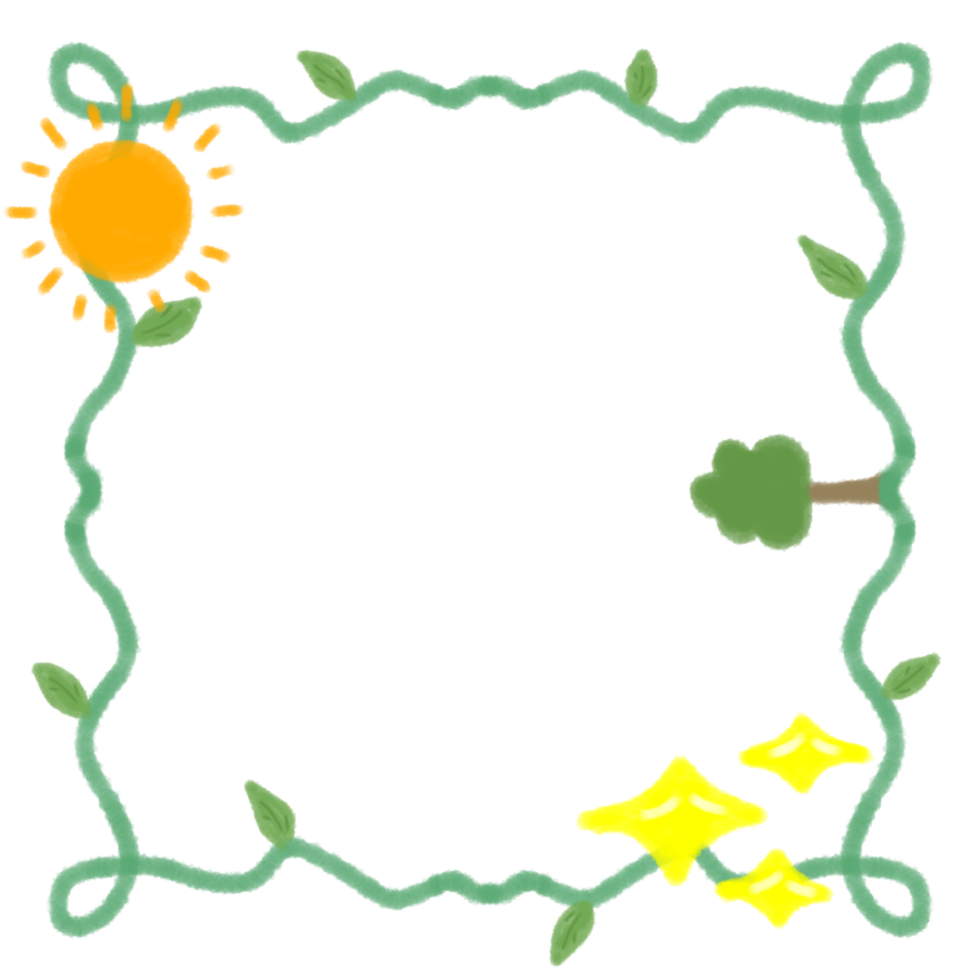 frame of plants with sun and trees png