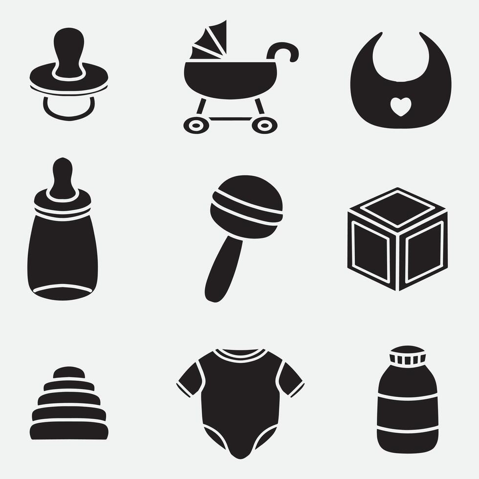 set of baby good for icon, logo, element design, silhouette design, etc vector