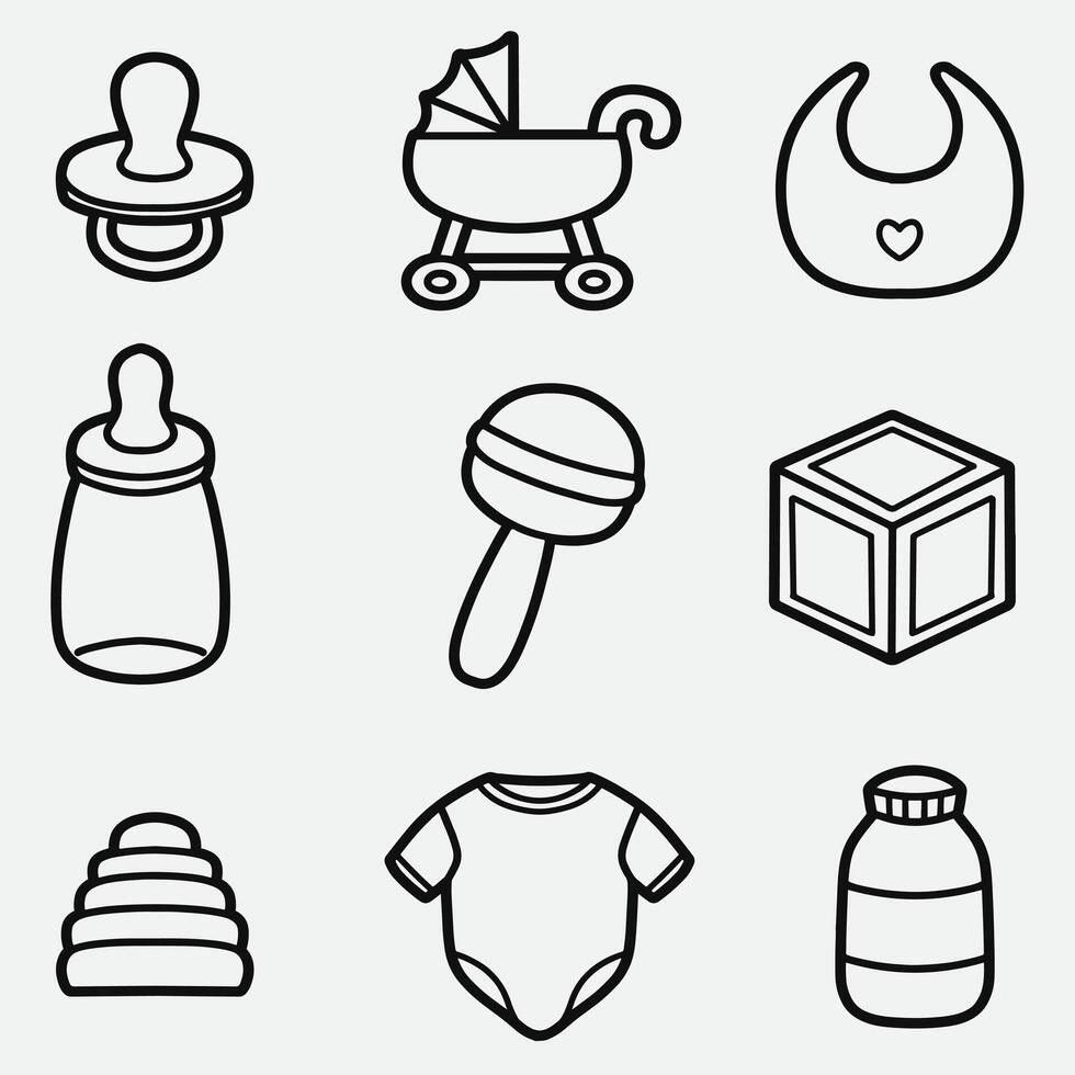 set of baby with outline good for icon, logo, element design, symbol, coloring page, coloring book, etc vector