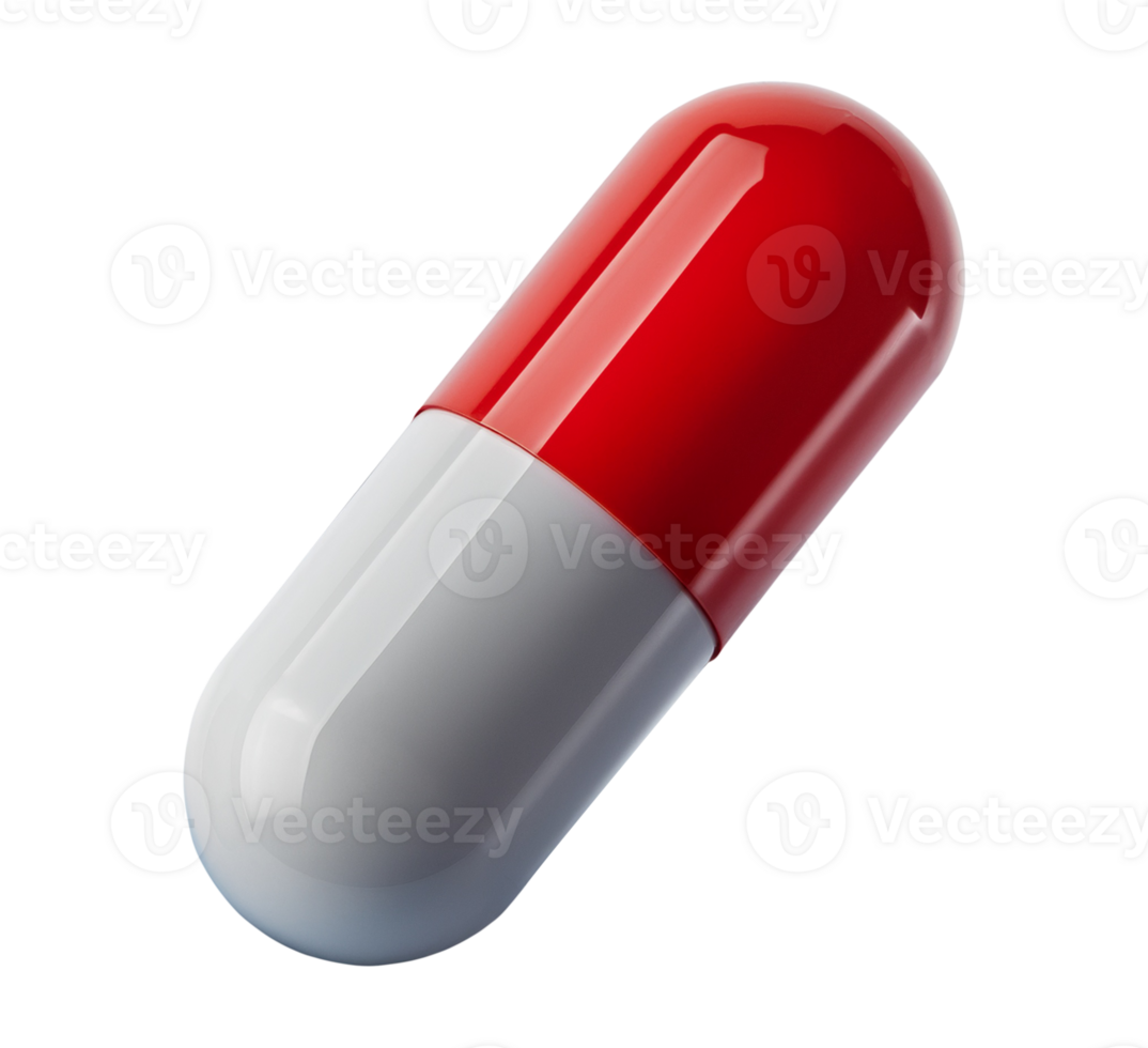 A red and white isolated pill on a transparent background png