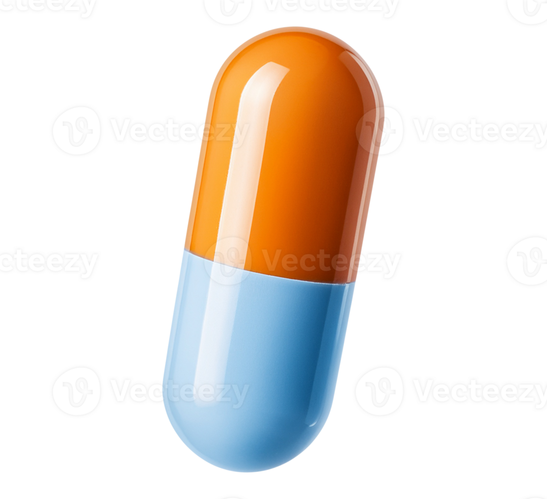 An orange and blue pill on a transparent background png