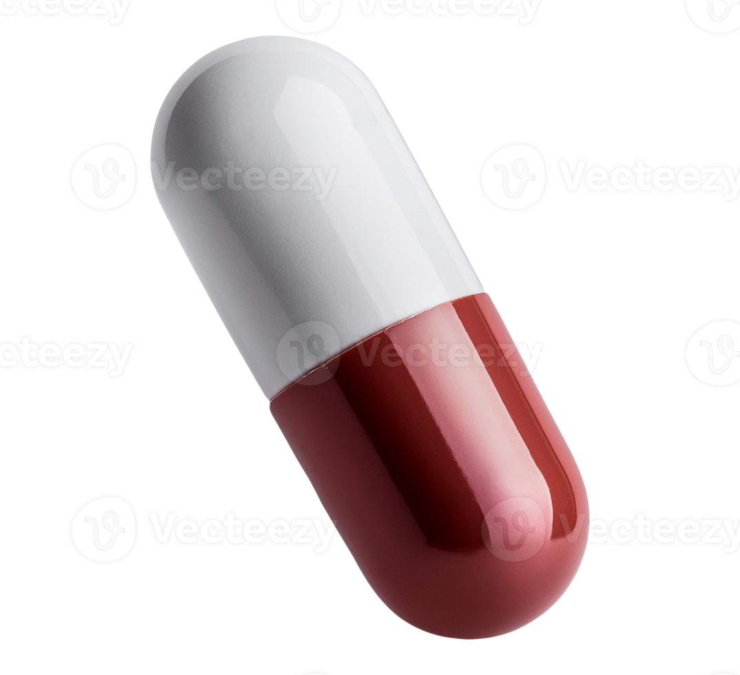 A red and white pill on a transparent background png
