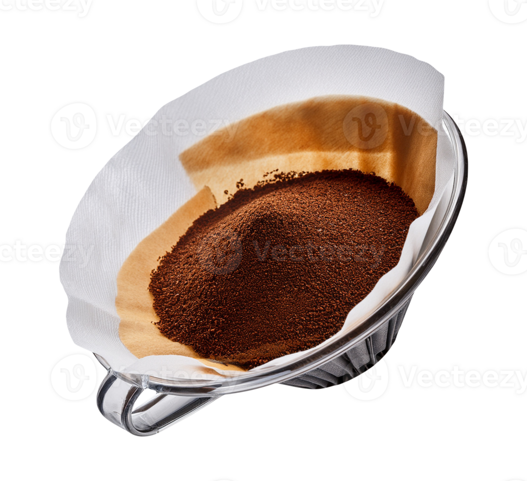Coffee filter with coffee grounds, ready to be brewed png