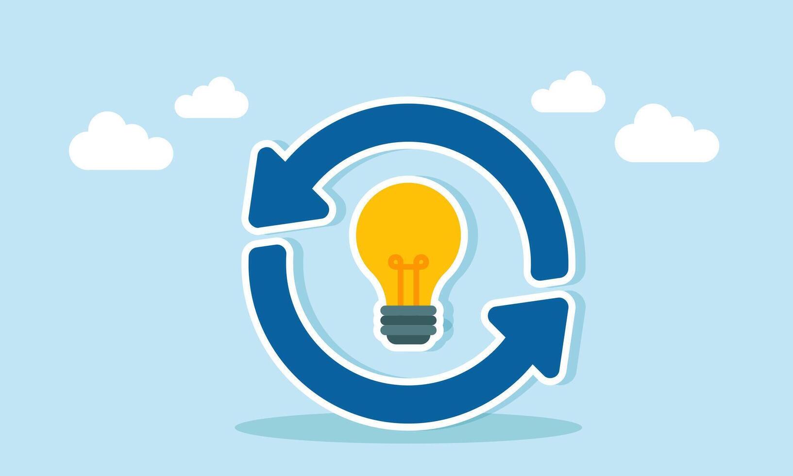 The recycle symbol surrounds a light bulb, illustration of a refresh related to business ideas and innovations vector