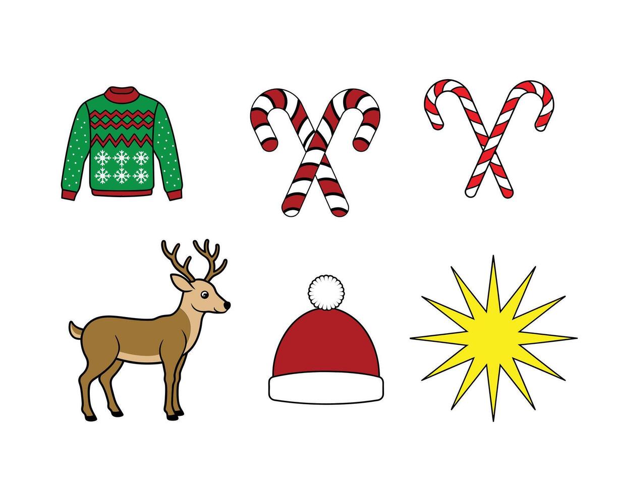 Black and White Christmas Clipart Collection with Isolated Merry Christmas Illustrations vector