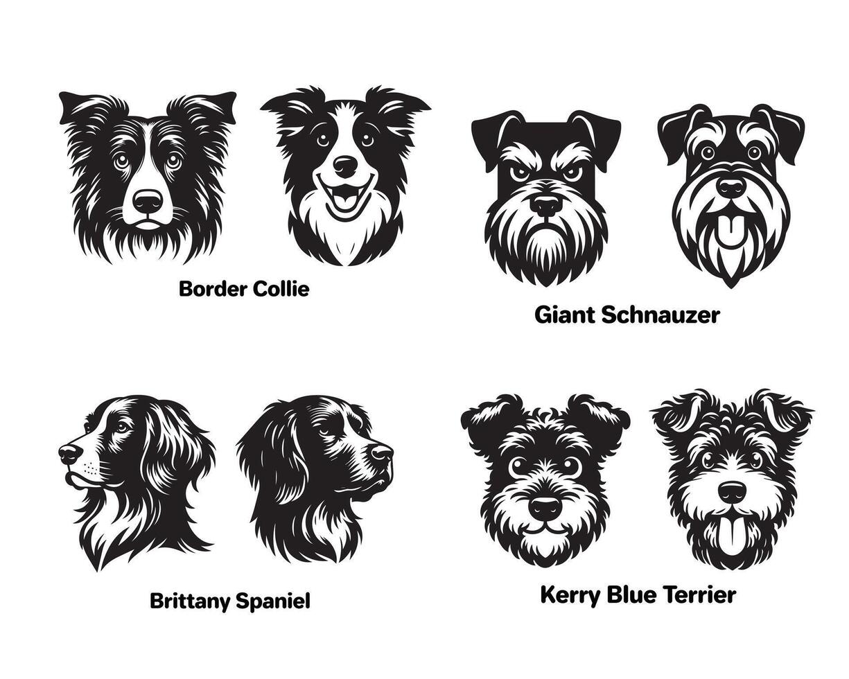 Dog Head Logo Concepts Collection of Breed Face Silhouettes and Illustrations vector