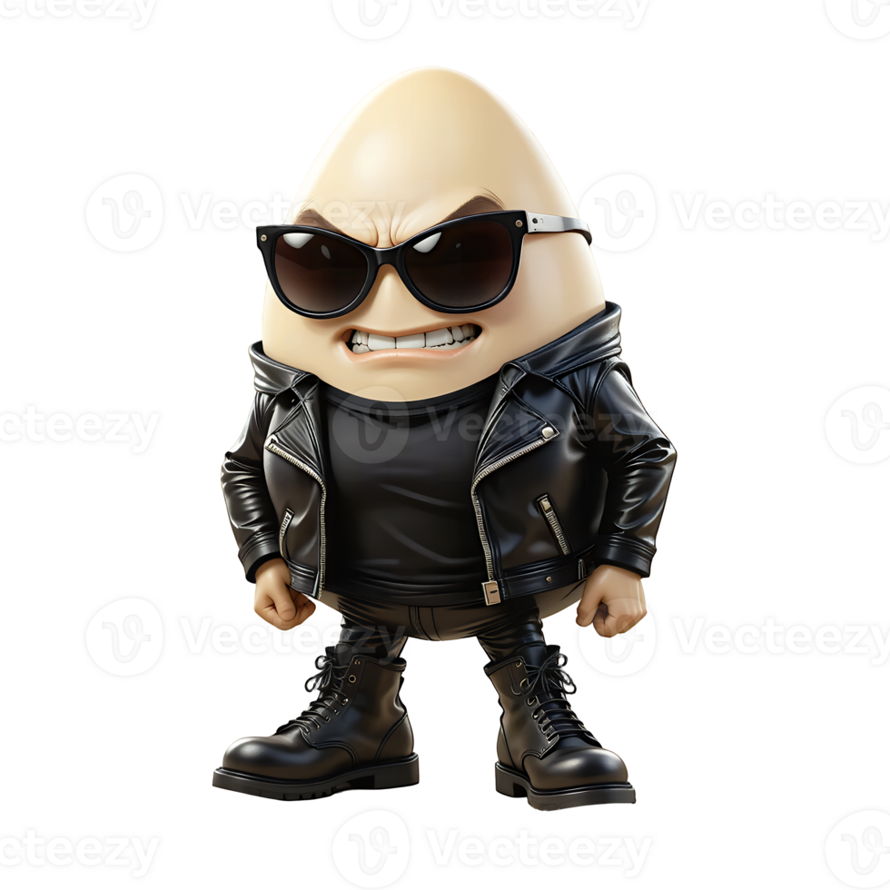 Angry Egg Character in a Cool, Rock and Roll Style png