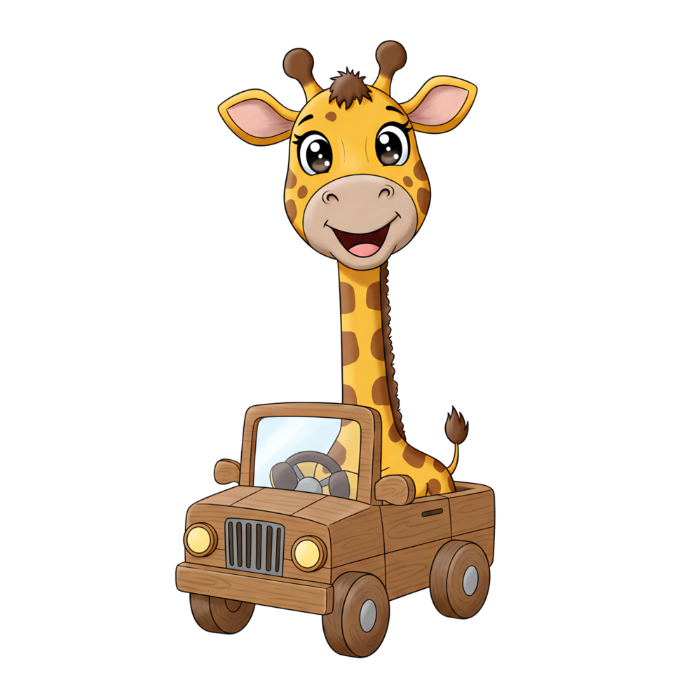Smiling Giraffe Having Fun in Toy Truck png