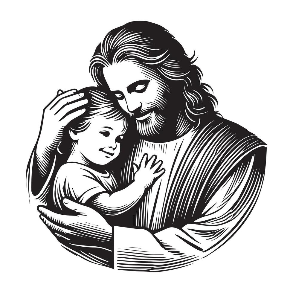 Black and White Jesus Christ Profile Face Clipart Illustration vector