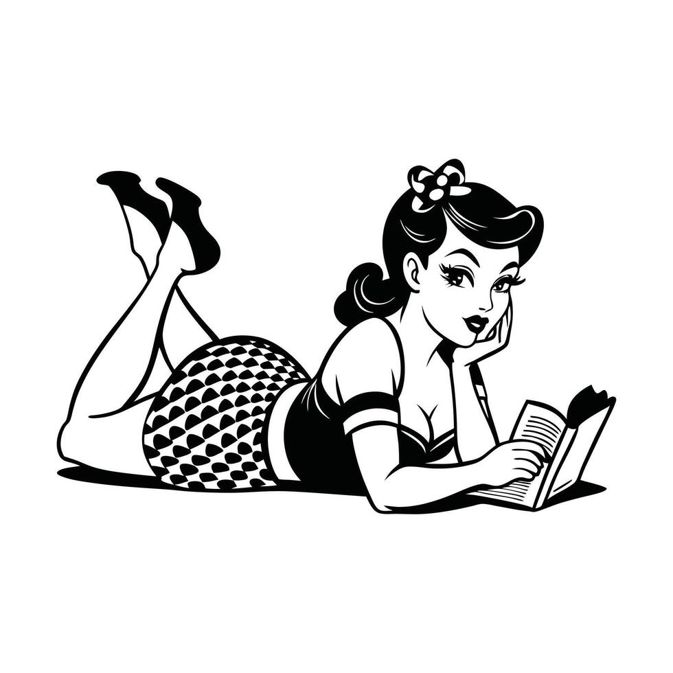 Girl Reading Surrounded by a World of Books vector