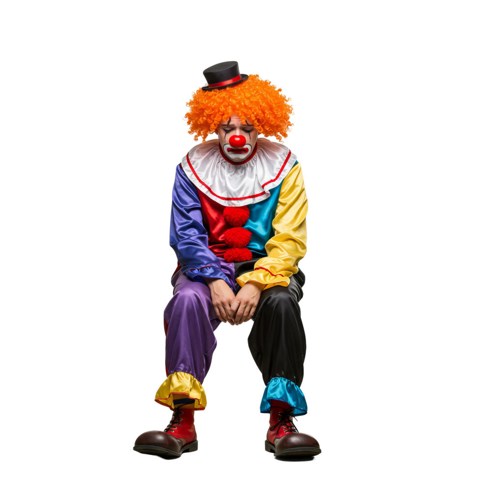 Sad Clown Sitting Alone in Colorful Costume png