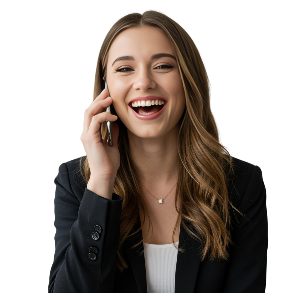 Happy Young Professional Woman Talking on Mobile png