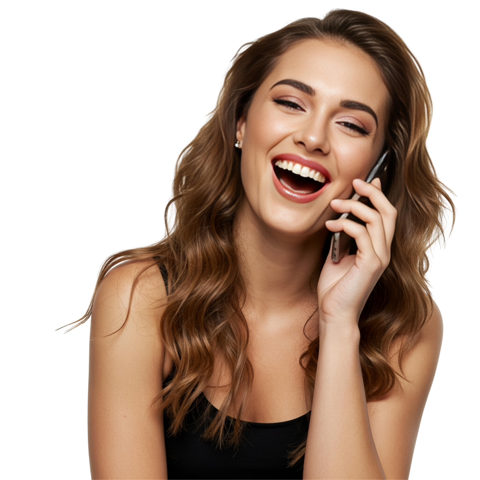 Smiling Woman Talking on Mobile Phone png