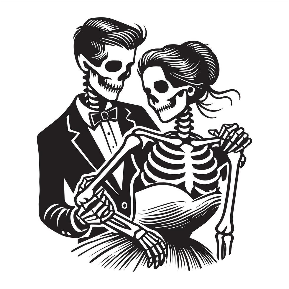Skeleton Couple A Love Carved in Bone Design vector