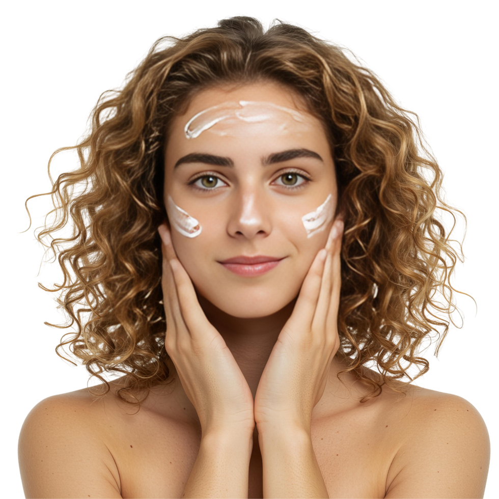 Woman Applying Skin Care Cream on Face png