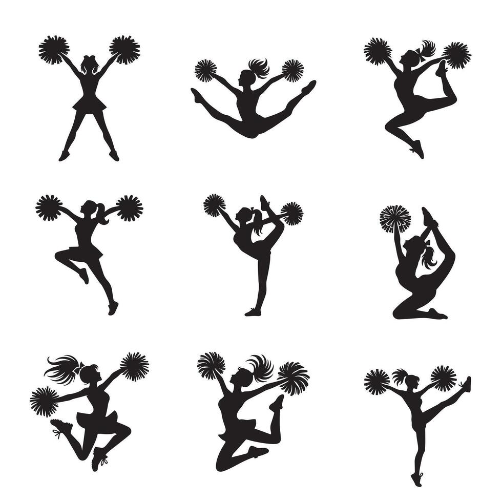 Cheerleading Silhouette Collection and Illustration Designs vector