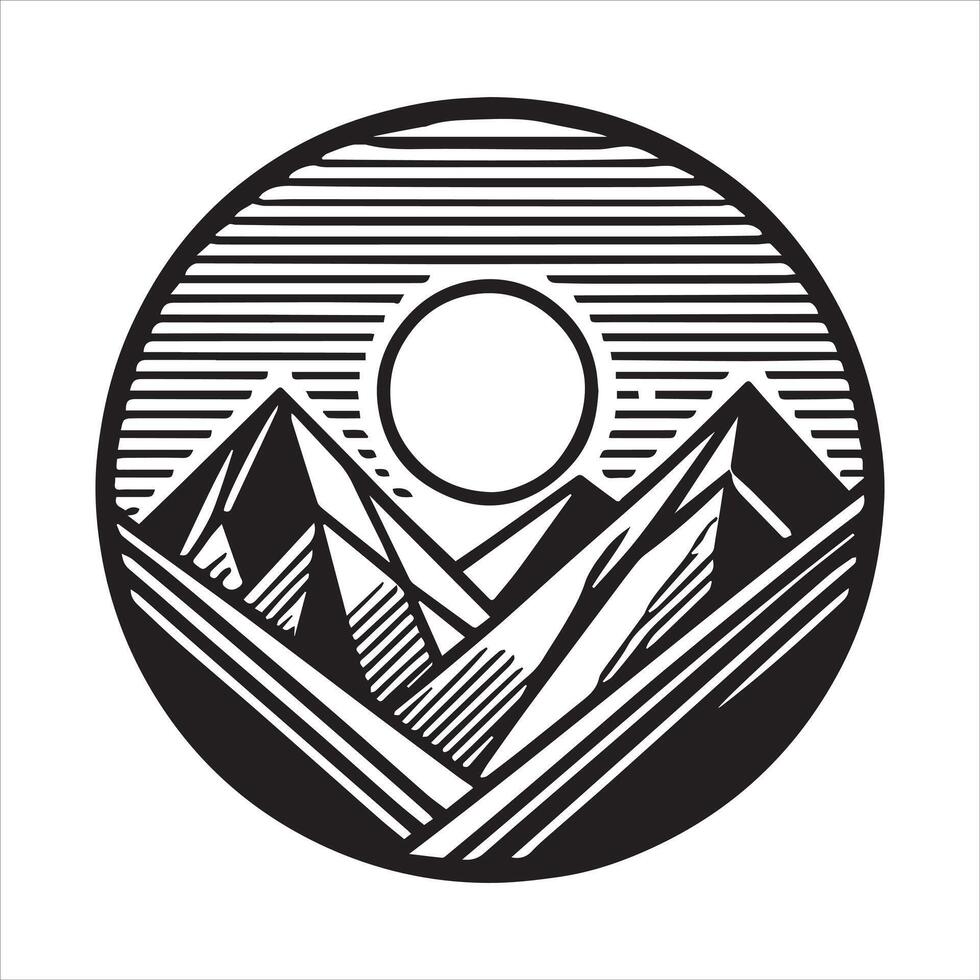 Black and White Geometric Mountain Scene Clipart Design vector