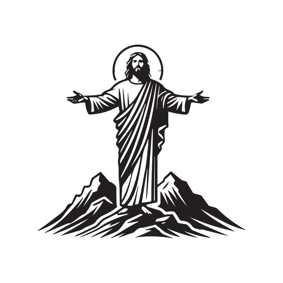 Black and White Illustration of Jesus Christ Clipart vector