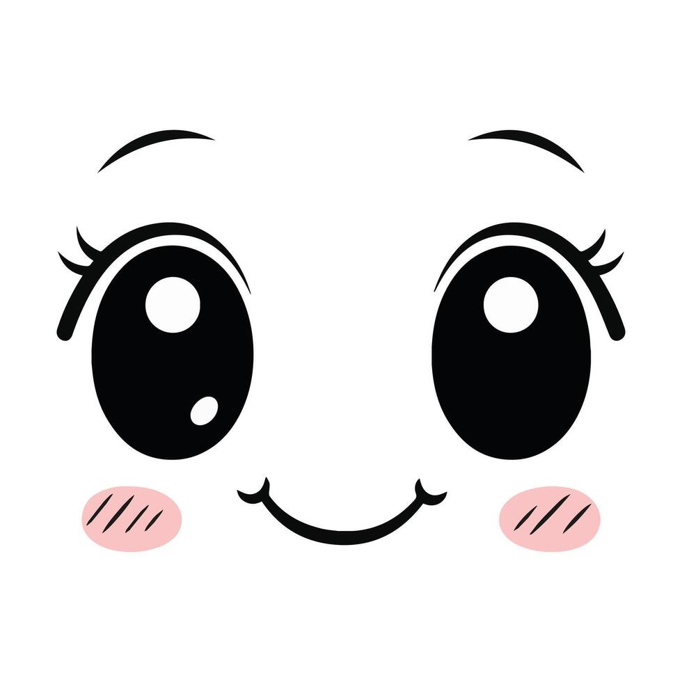 Charming Kawaii Face Clipart - Whimsical Kawaii Expression Illustration vector
