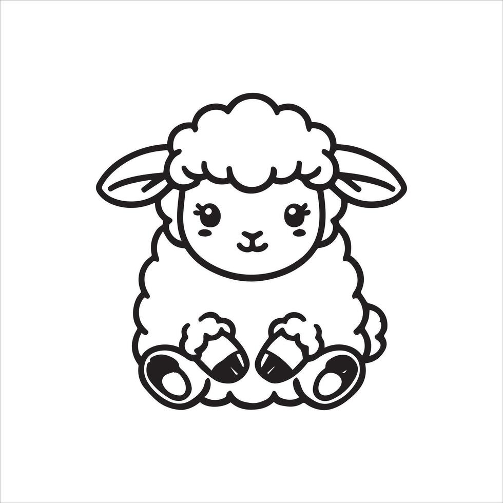 Endearing Black and White Outline ClipArt of a Baby Sheep vector