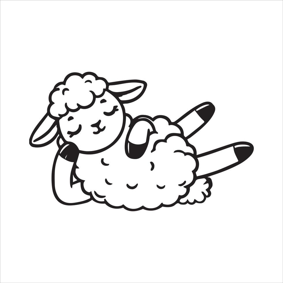 Charming Black and White Outline ClipArt of a Baby Sheep vector